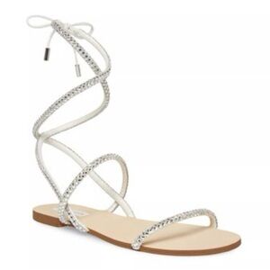 Steve Madden Uplift Heels White Faux Leather Ankle Wrap Crystals 6M